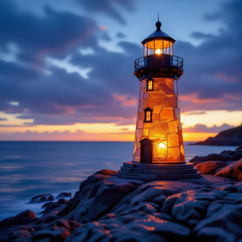 Gem and Sea Glass Lighthouse on Rugged Coast