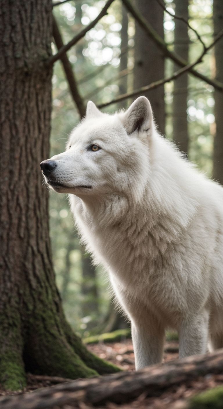 Curious Wolf Pup in Snowy Forest with Cinematic Lighting