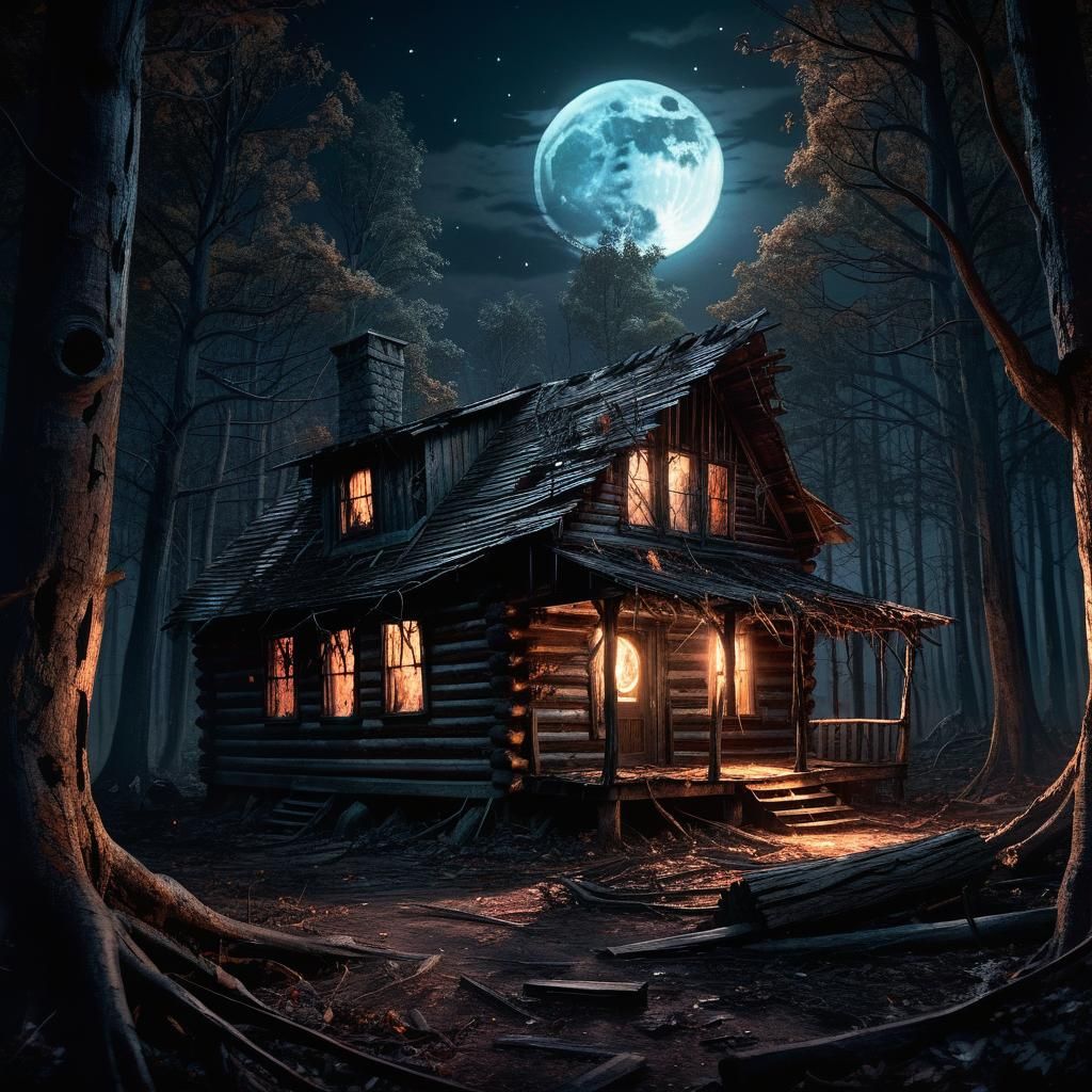Moonlit Secrets: The Cabin in the Darkened Woods