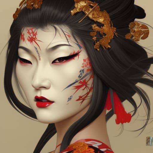 Hannya Goddess Portrait in Art Nouveau Style