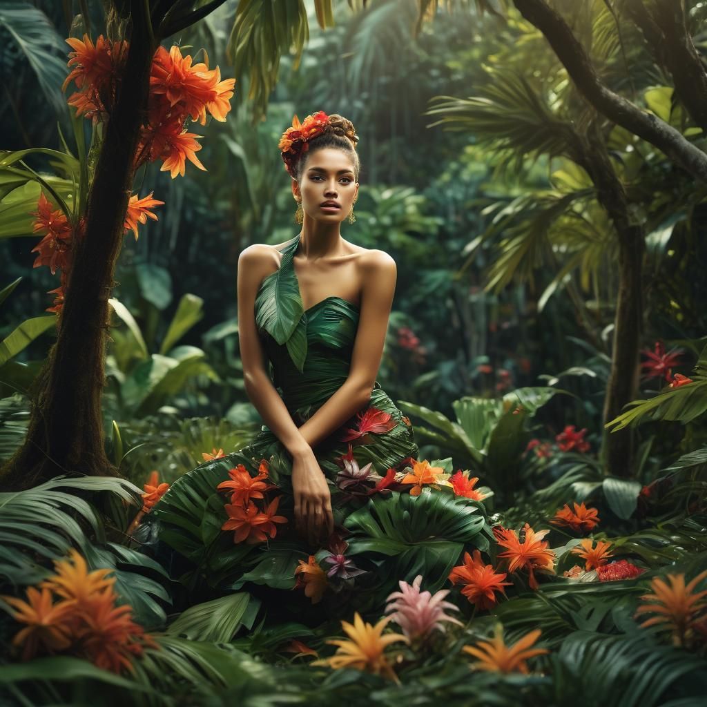 Elegant Tropical Goddess in Exquisite Fashion