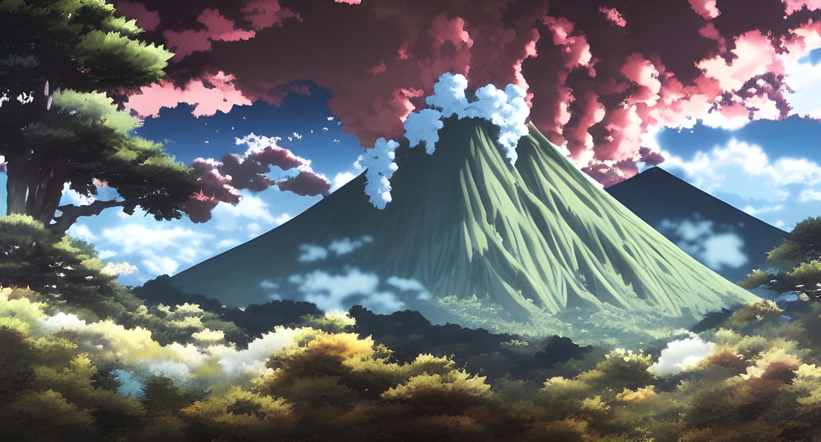 Quiet Volcano Landscape in Shonen Anime Style