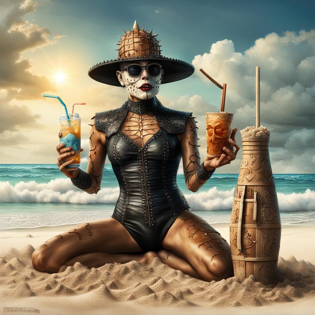 Female Pinhead on Bahamas Beach in Digital Painting