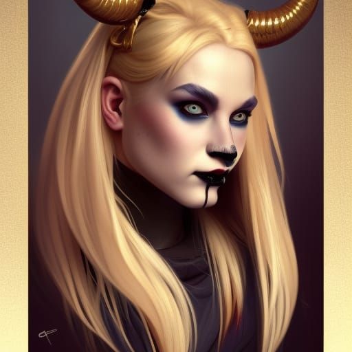 Fantasy Female Portrait with Horns, Digital Art