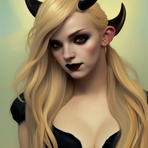 Blonde Tiefling Portrait in Hyperdetailed Fantasy Art