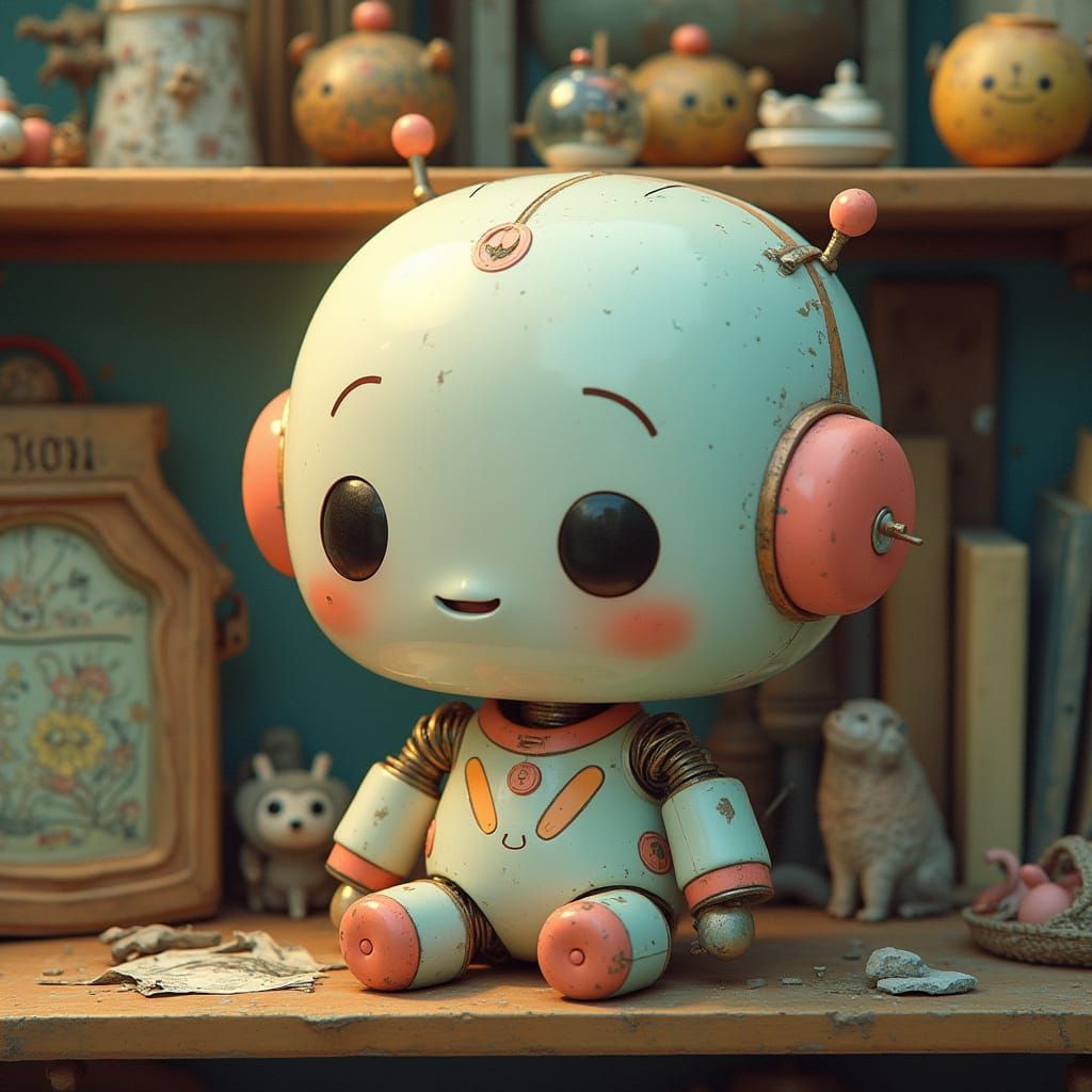 Adorable Robot Awakens: Kawaii Art Style
