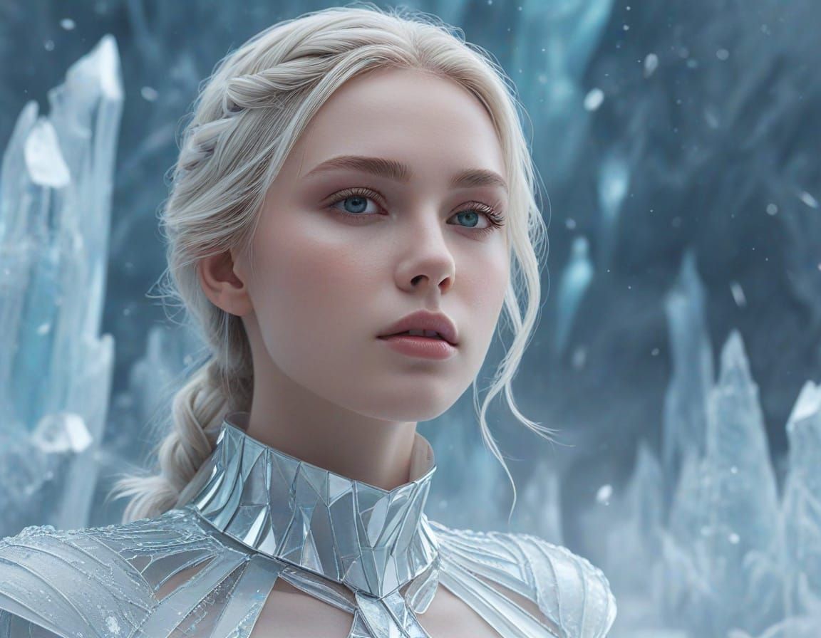 Ethereal Ice Goddess in Frosty Digital Realm
