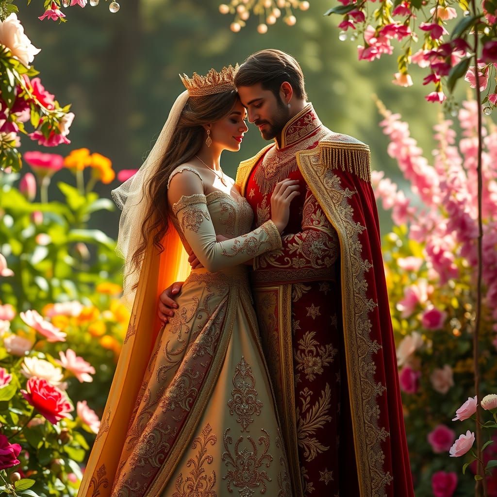 Queen and King Dancing in a Lush Garden