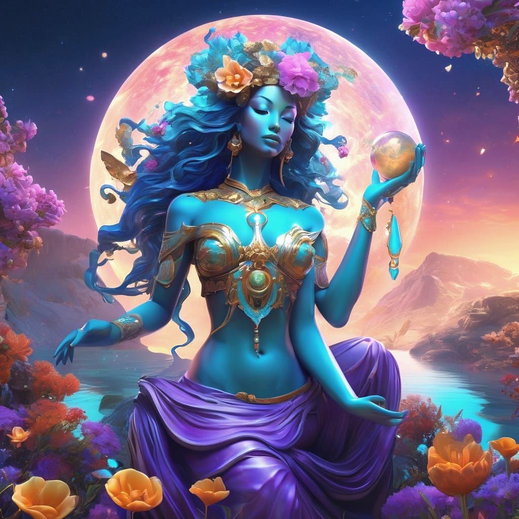 Cosmic Aquarius Goddess Reaches for the Stars