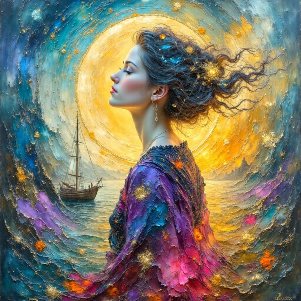 Surreal Oil Painting: Woman Underneath the Moon