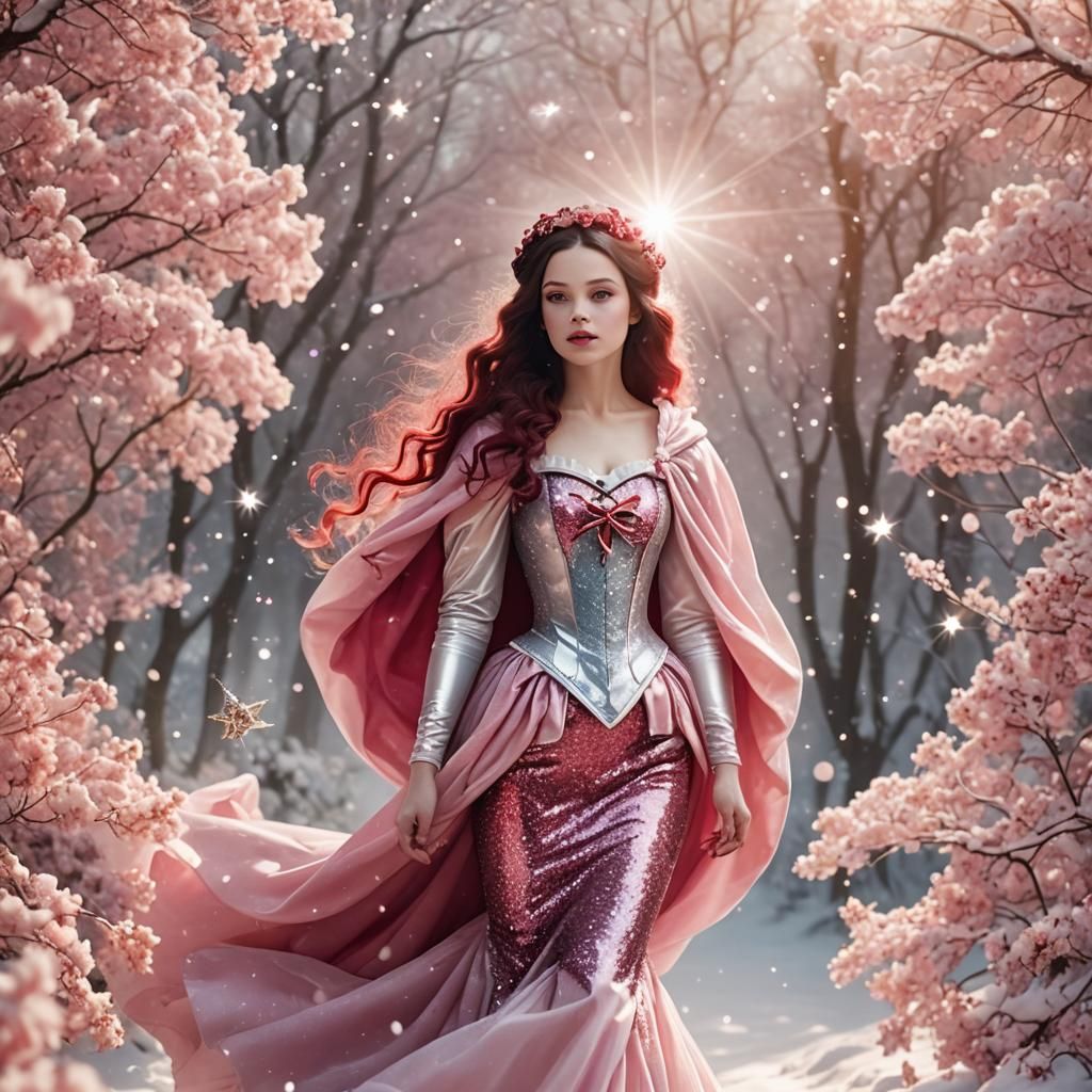 Snow White Space Mermaid with Pink Sparkles
