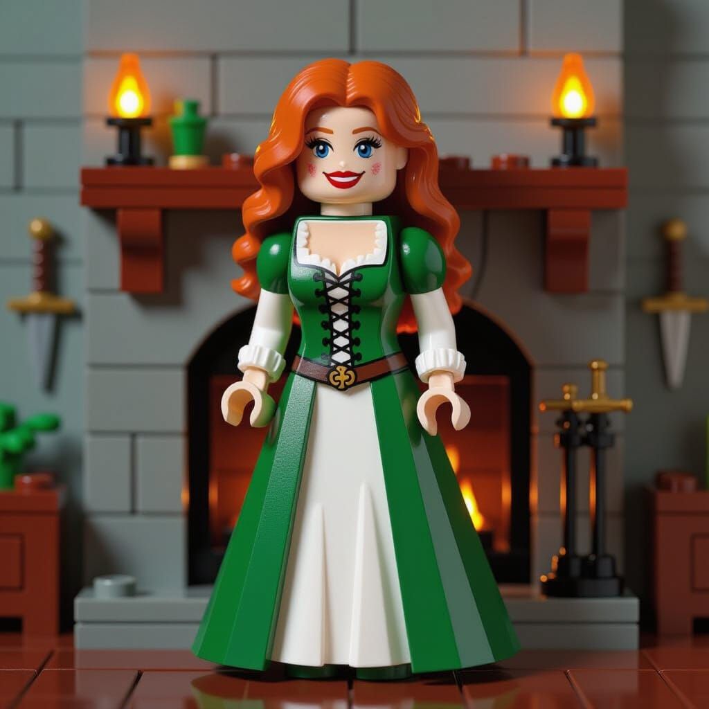 Irish Woman in LEGO Style Before Fireplace