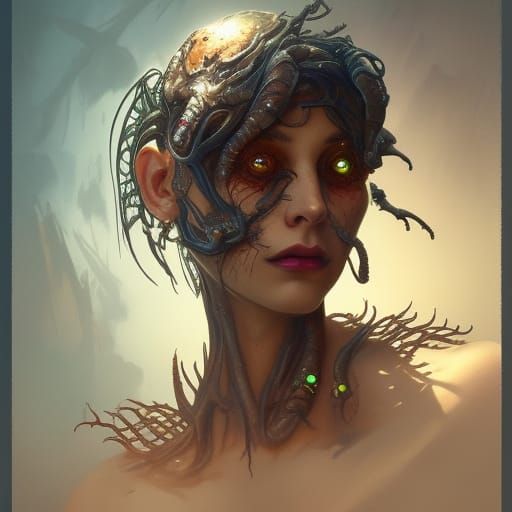 Eldritch Horror Locust Portrait in Hyperdetailed Style