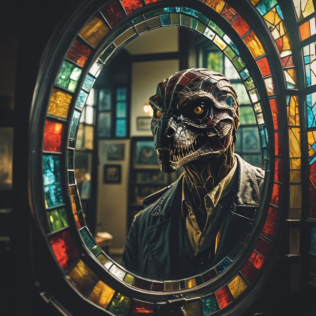 Stained Glass Reflection: Cinematic Mirror Image