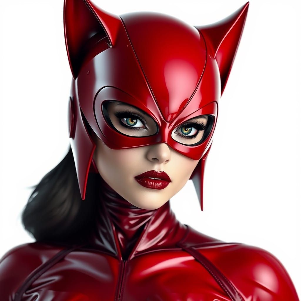 Catwoman in Latex Suit with Cat Ears and Mask
