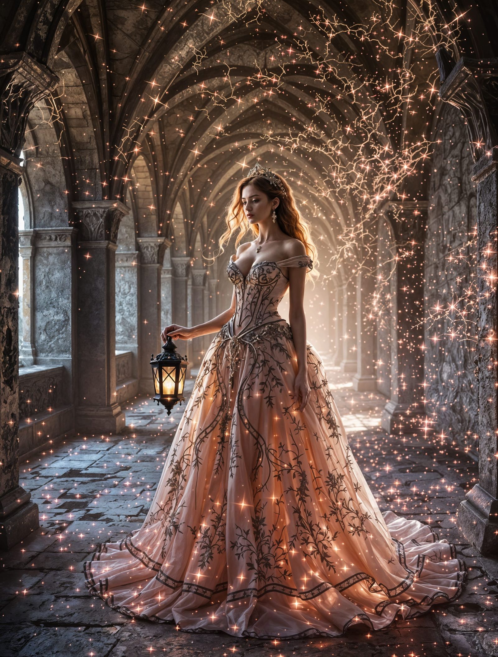 Gothic Tapestry of Liberation in Rose-Gold Light