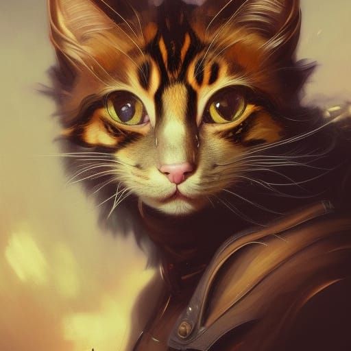 Steampunk Kitten Portrait in Art Nouveau Style