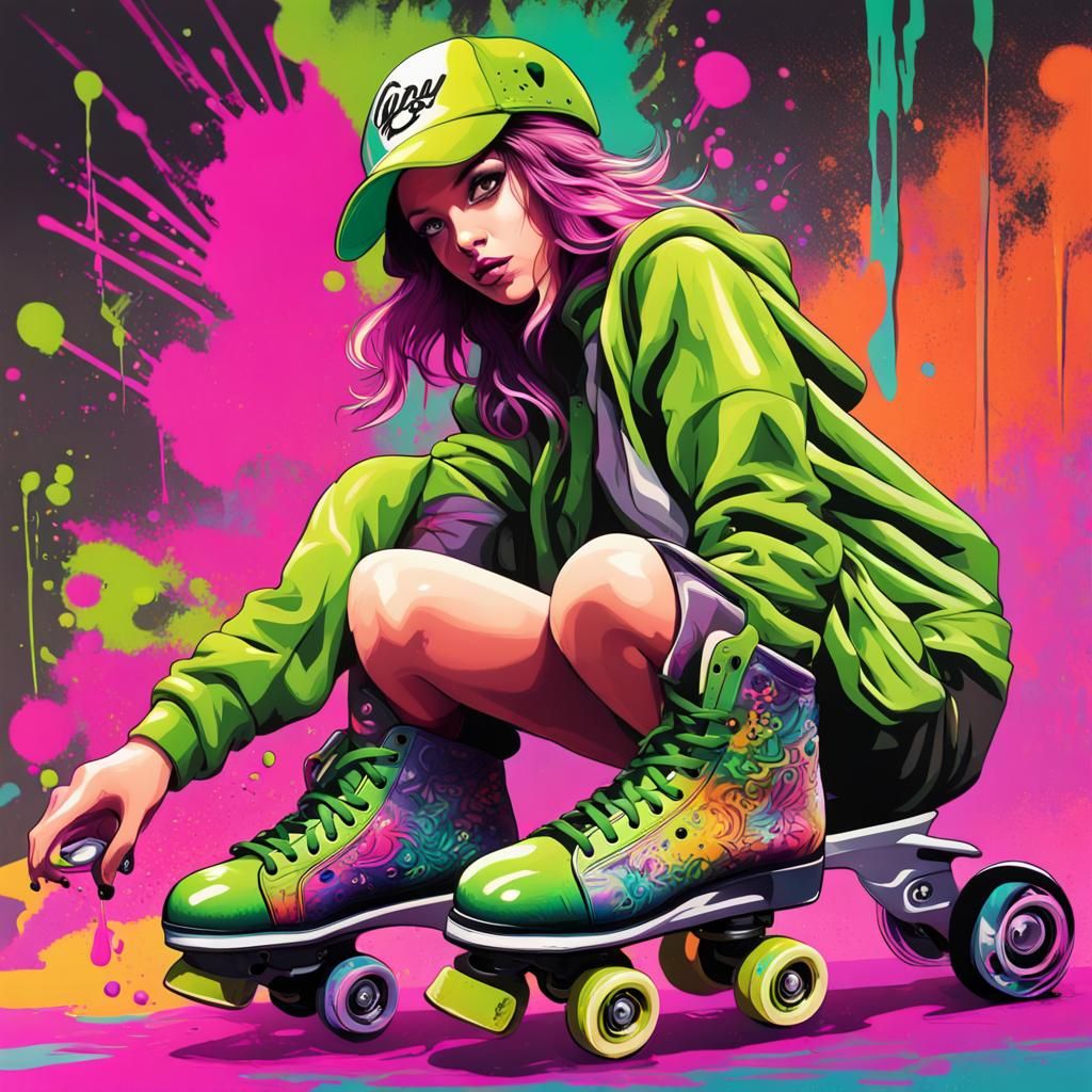 Rollerskate Girl in Graffiti Street Art Style