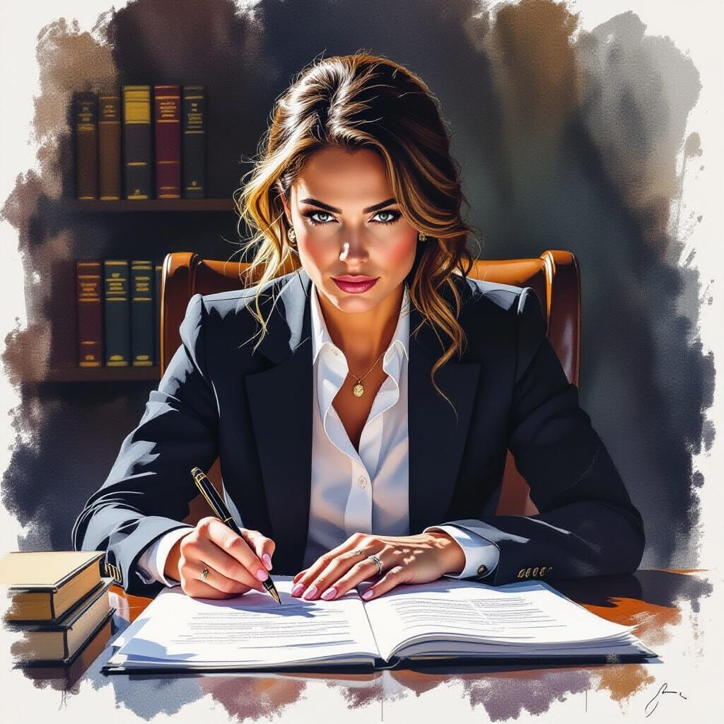 Determined Defense Attorney In Dramatic Gouache Painting