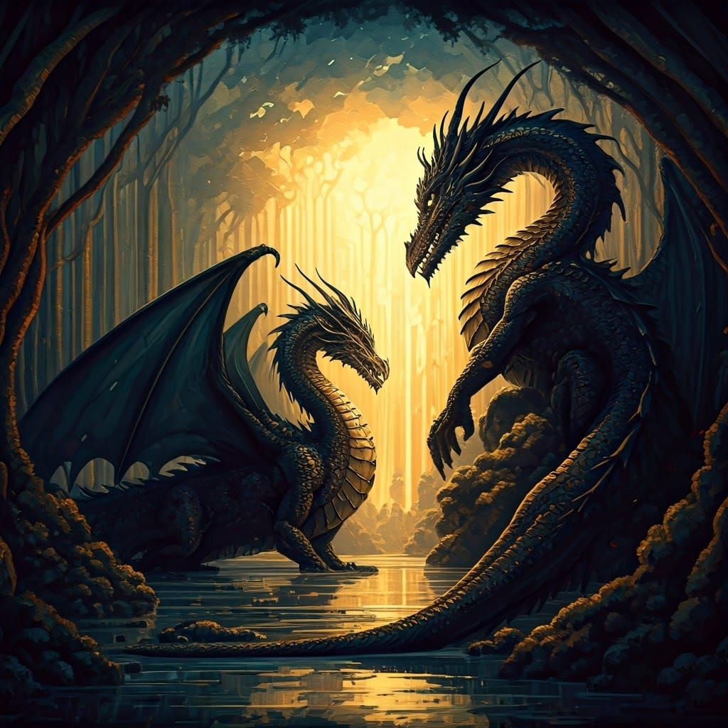 Fantasy/Dark Auroracore Nature Dragons in the style of Canal...