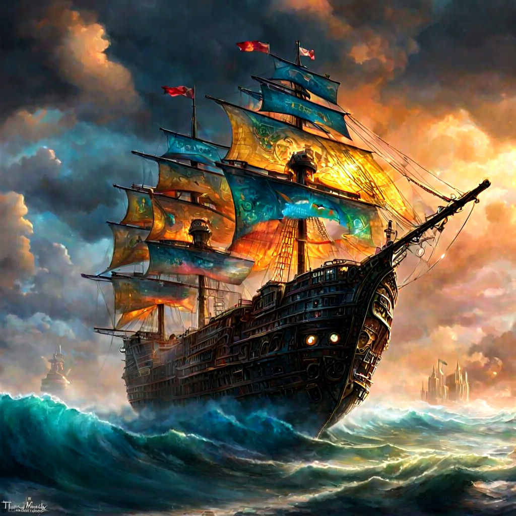 Taco Pirate Ship Rides Ethereal Fantasy Waves