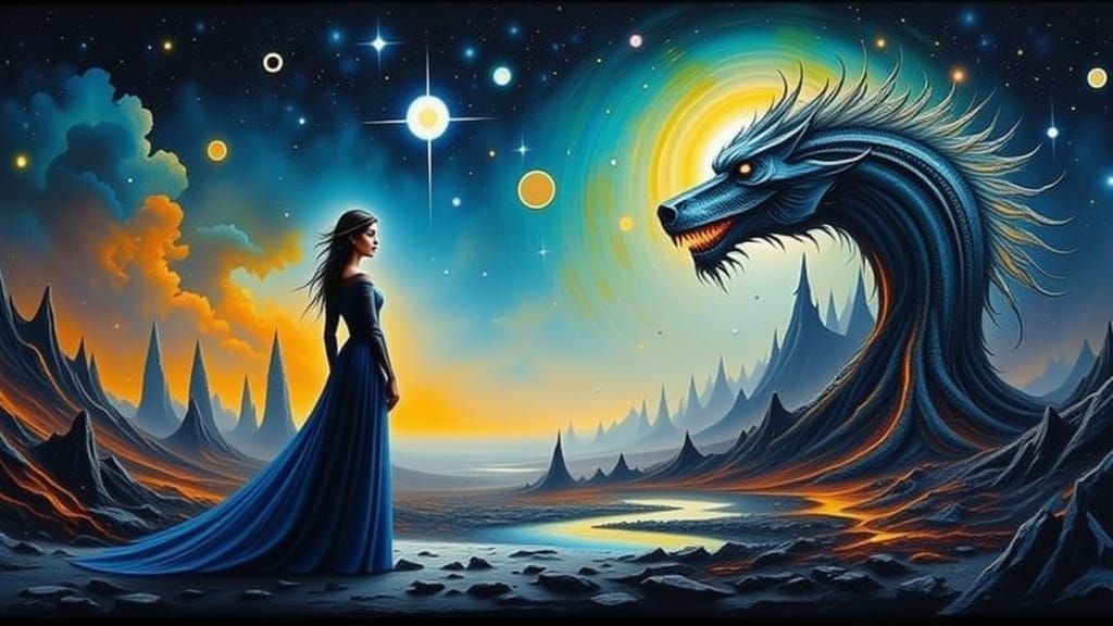 Ethereal Cosmic Realms in Heavy Metal Style