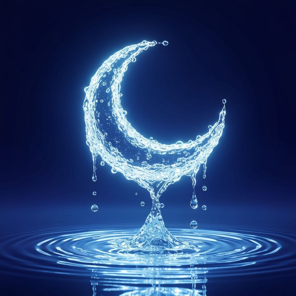 Luminous Water Crescent Moon on Indigo Background