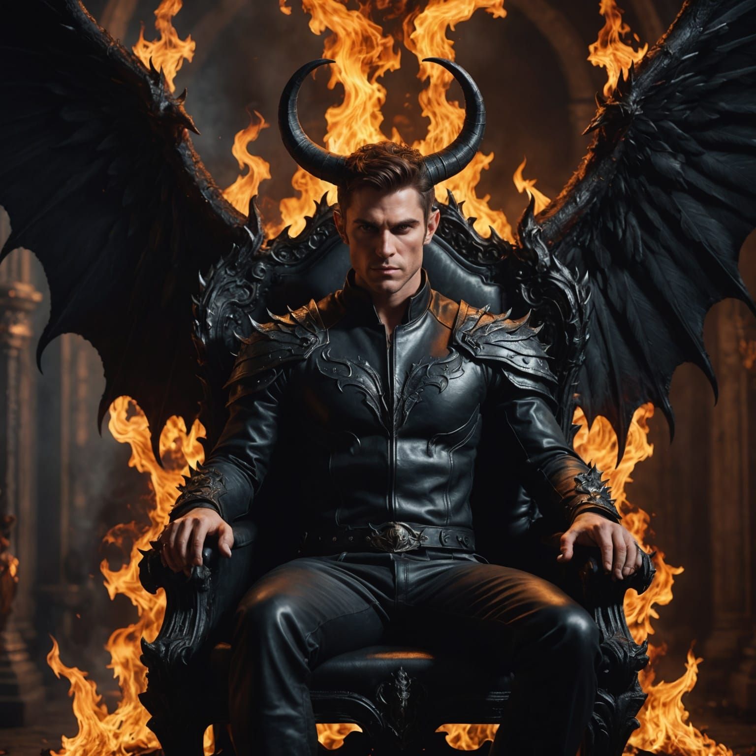 Handsome Demon on Throne in Hyperrealistic Portrait