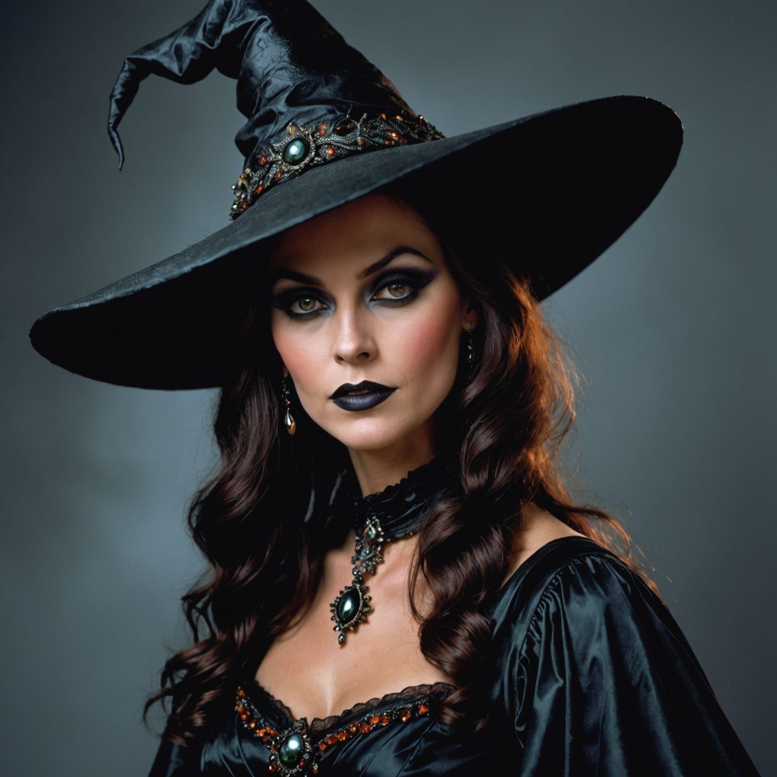 Flirtatious Witch in Artistic Costume, Creepy Yet Beautiful