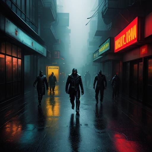 Bruce Lee in Cyberpunk Battle on Rainy Street