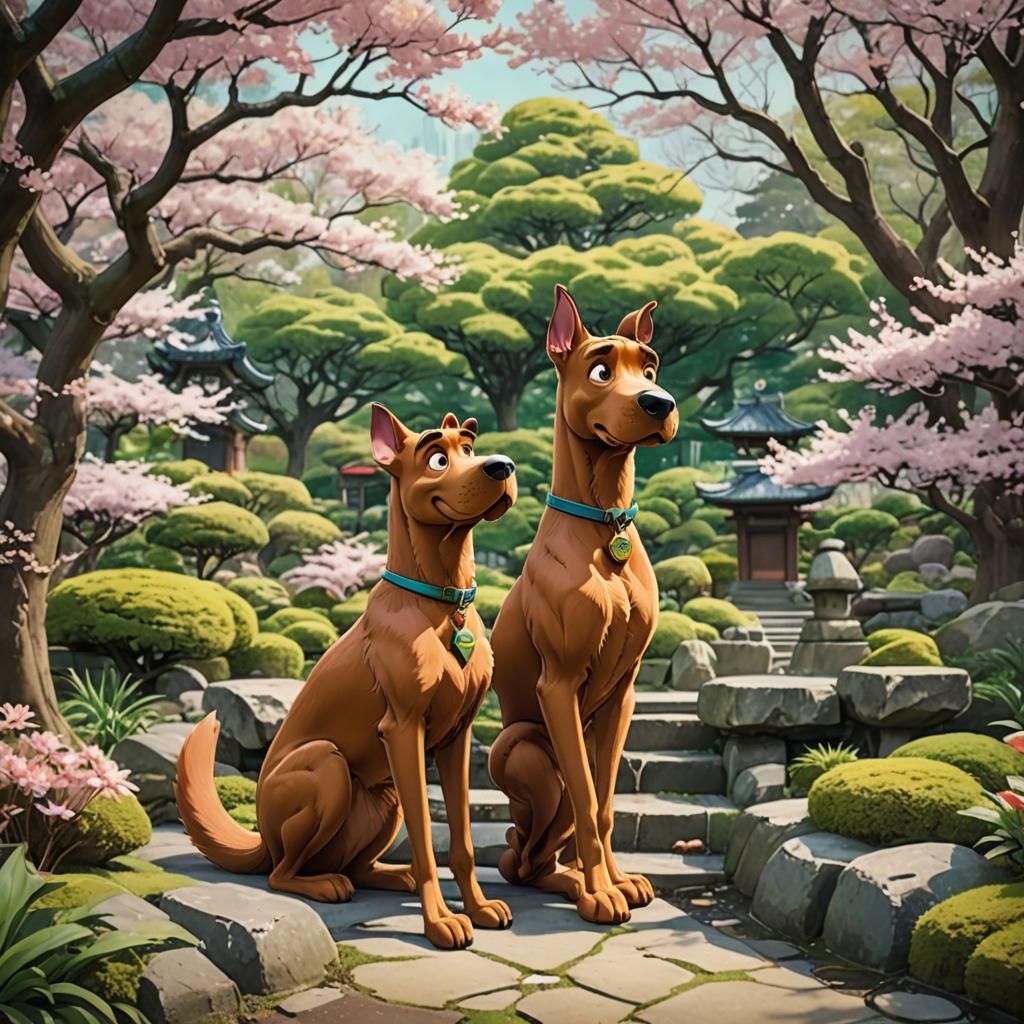 Scooby Doo in Serene Ghibli-Style Garden