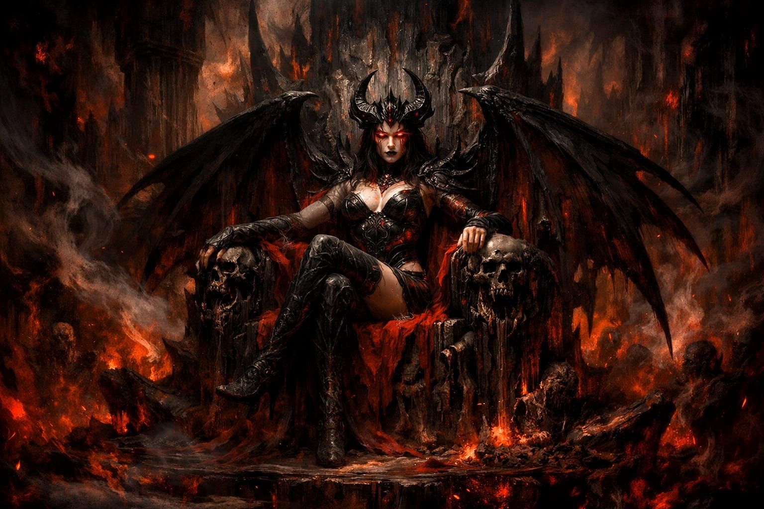 Lilith Queen of Demons on Obsidian Throne