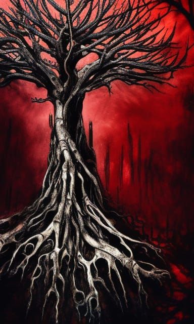 Macabre Skeleton Tree: Horror Concept Art