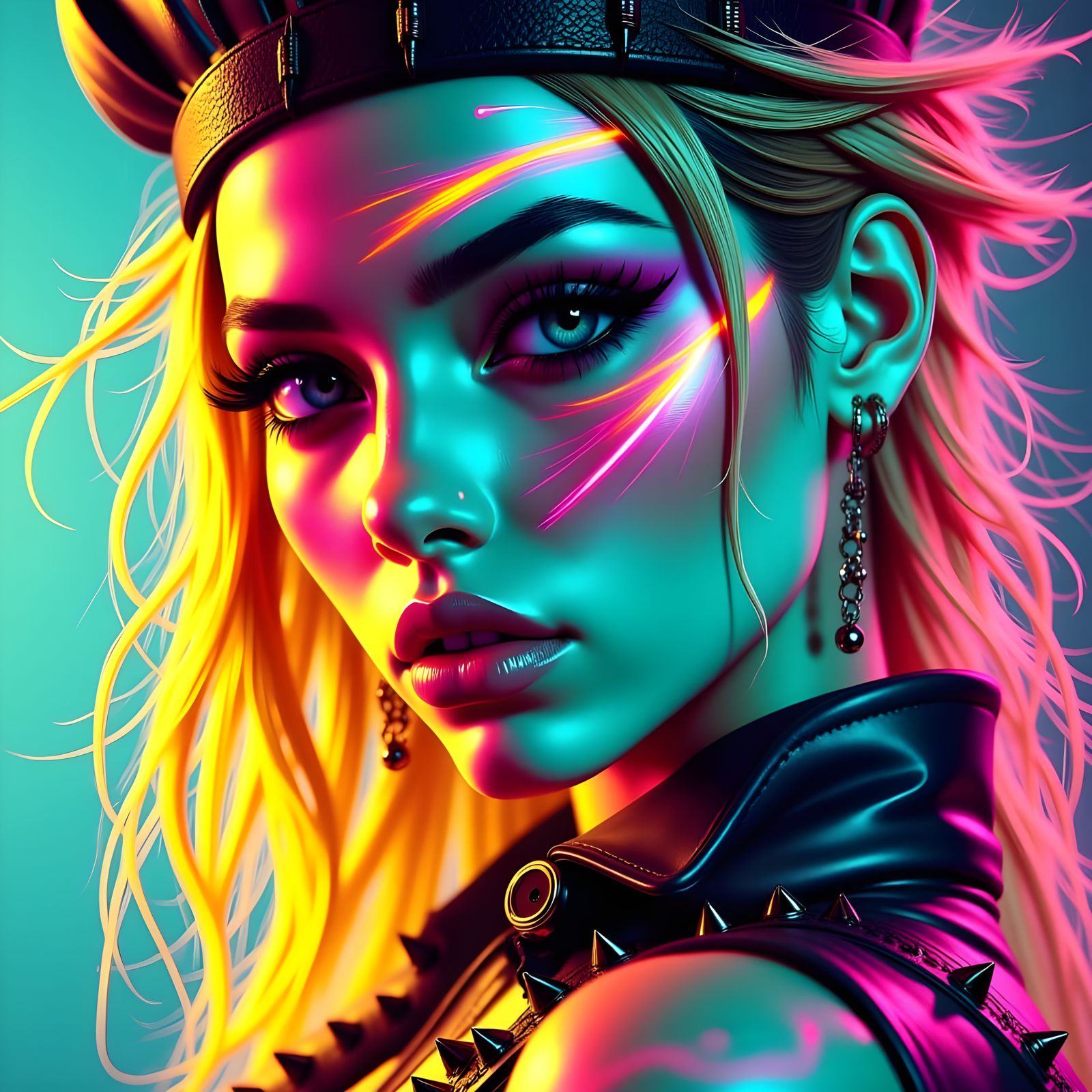 Surreal Portrait of Athletic Woman in Leather Hat