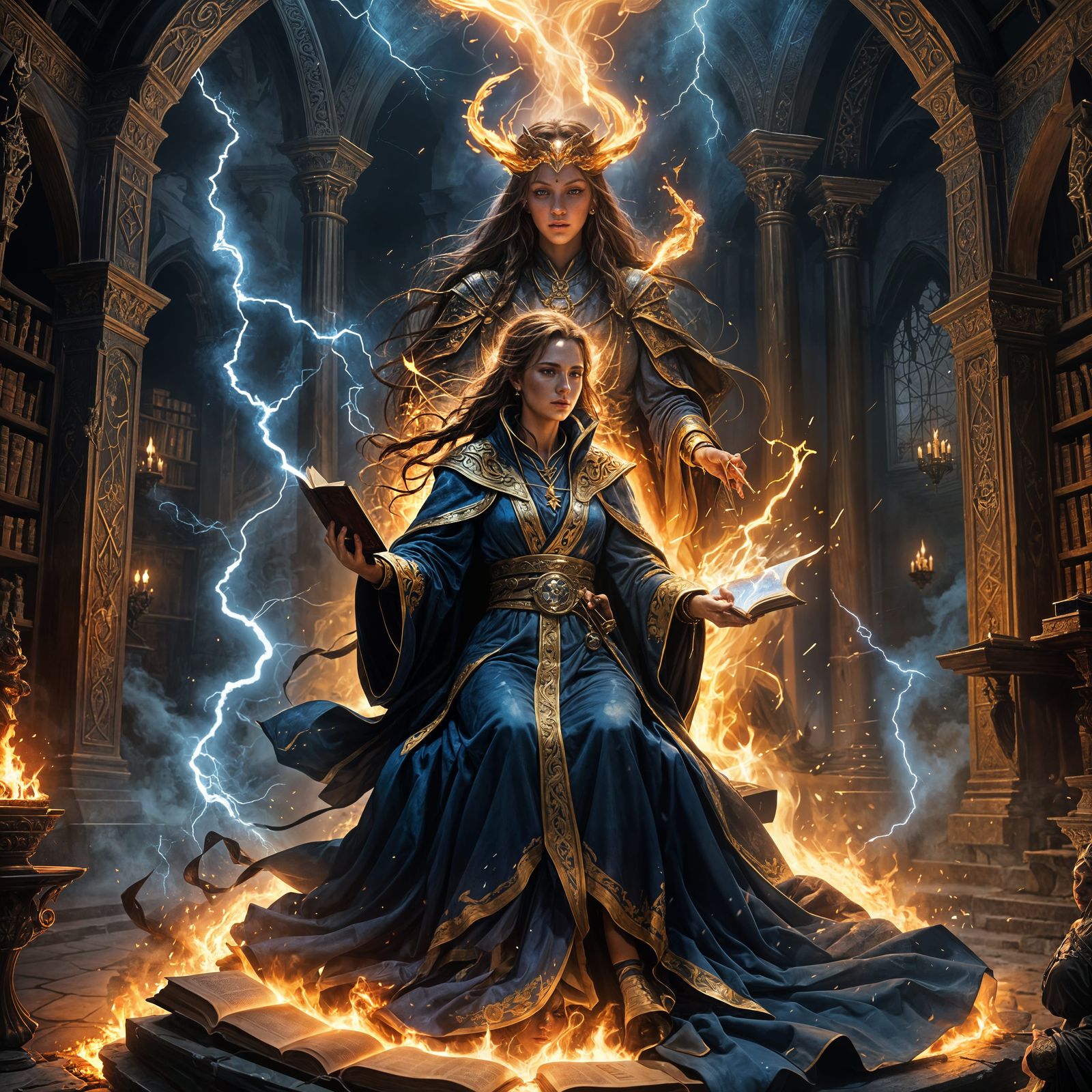 Sorceress Casting Spell in a Fantastical Scene