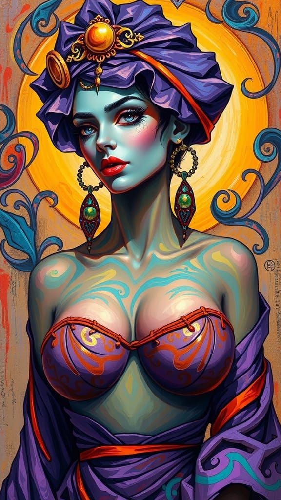 Vibrant Goddess in Fauvist Style with Purple and Turquoise