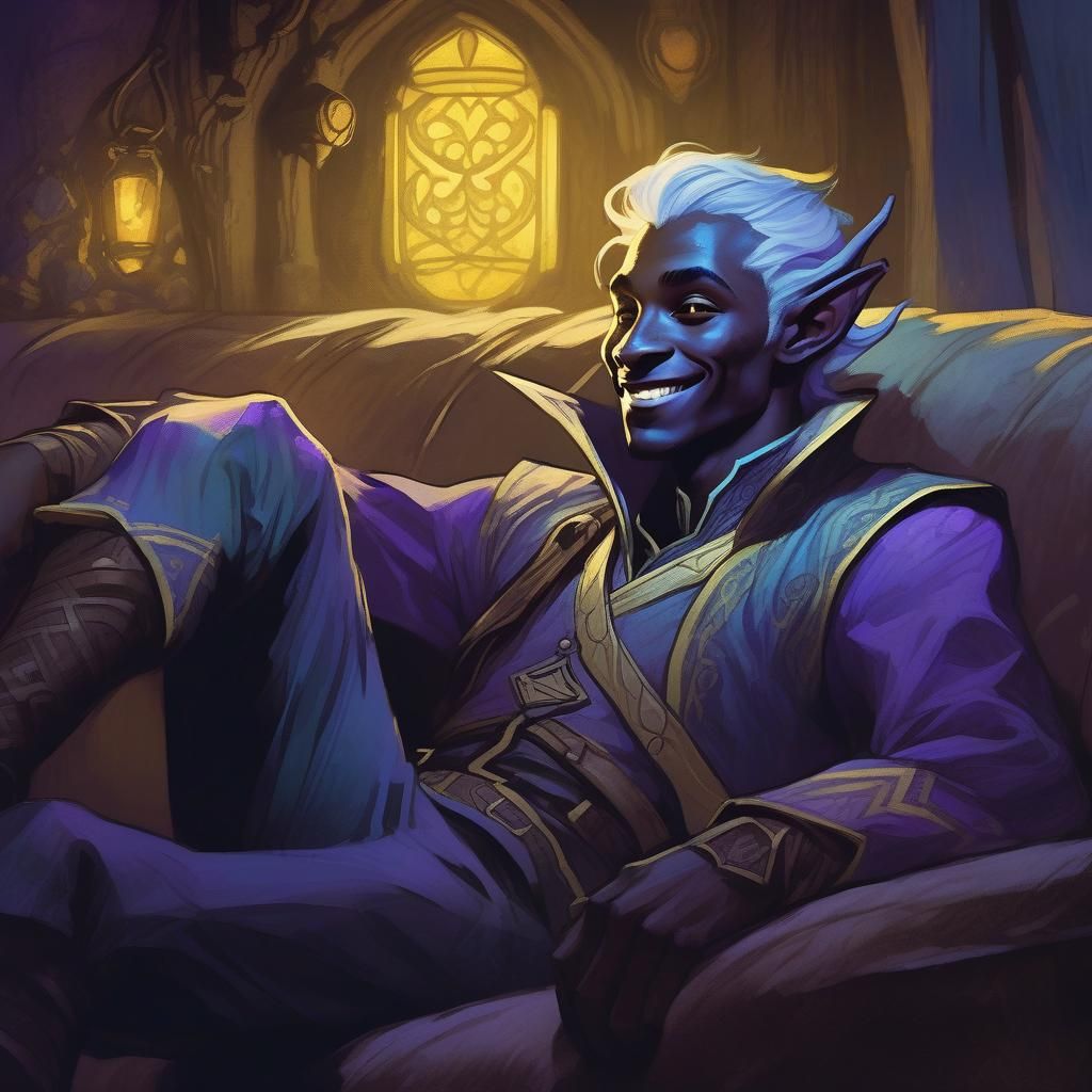 Drow Elf Watching Television, Alphonse Mucha Style