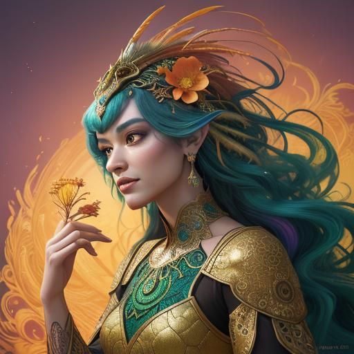 Dragon Peacock Woman in Abstract Expressionism Style