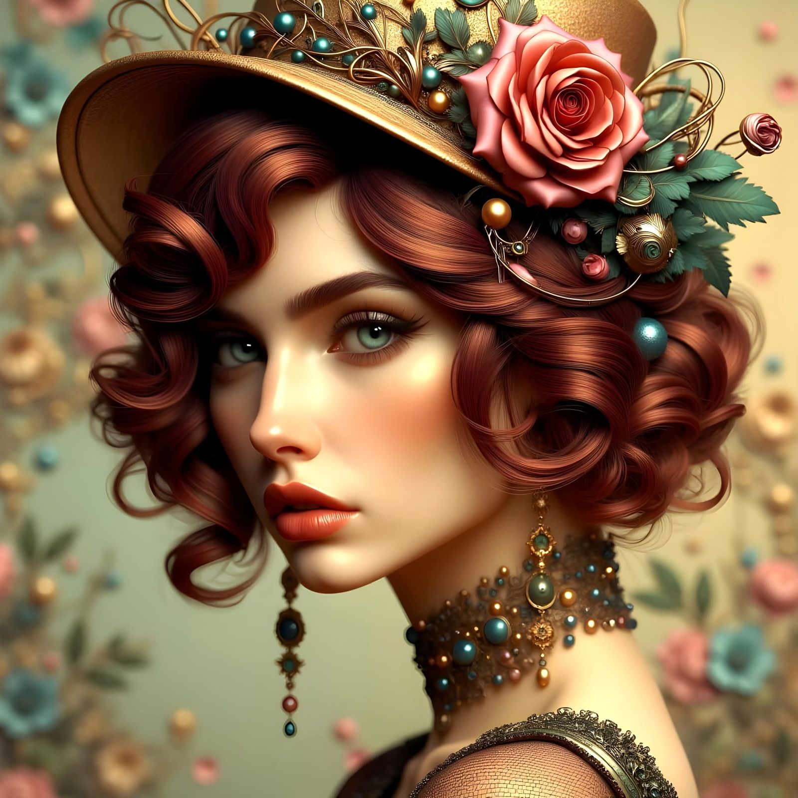 Dreamy Art Nouveau Portrait with Vintage Flair