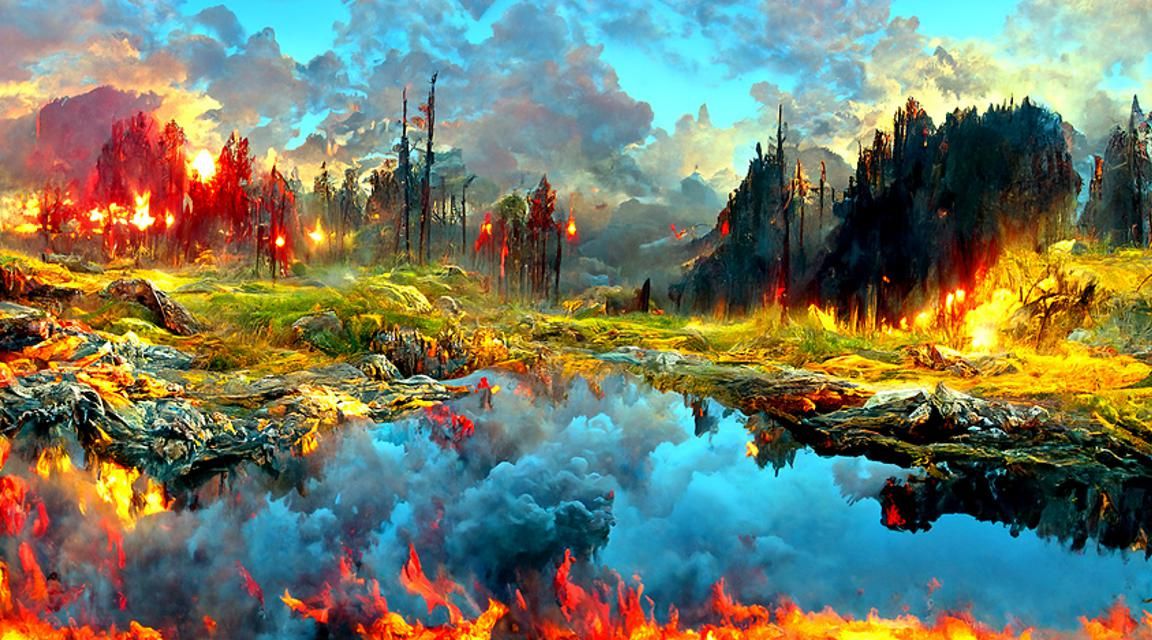 Inferno: Mountain Forest Fire in Hyperrealism Style