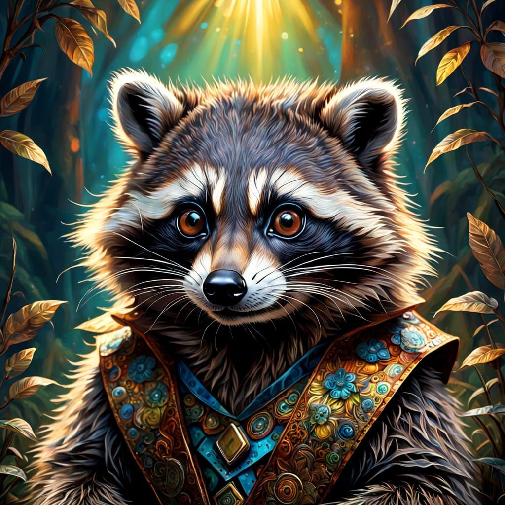 Mythical Raccoon Portrait in Psychedelic Surrealism