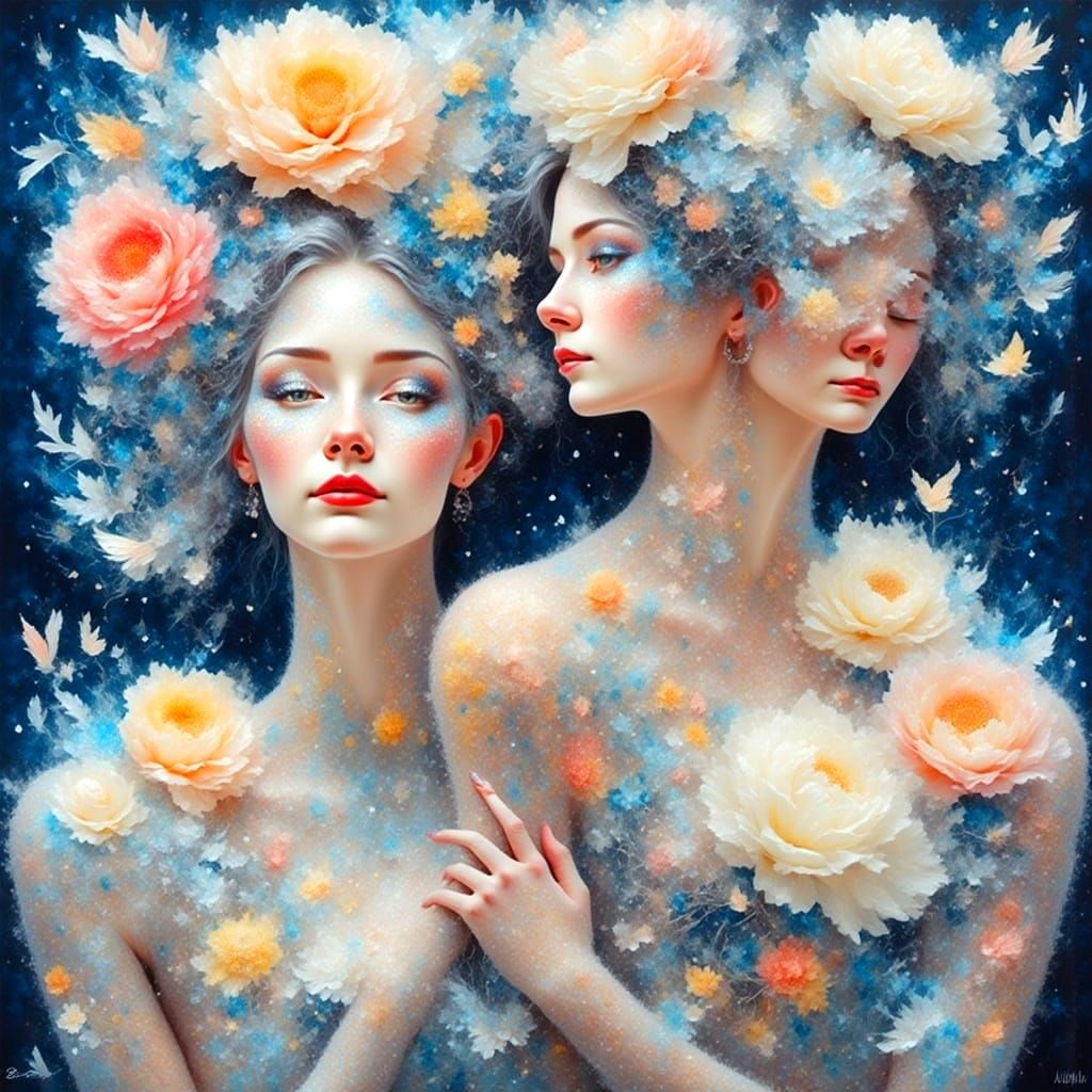 Ethereal Women in Blooming Abstraction, Art Nouveau Style