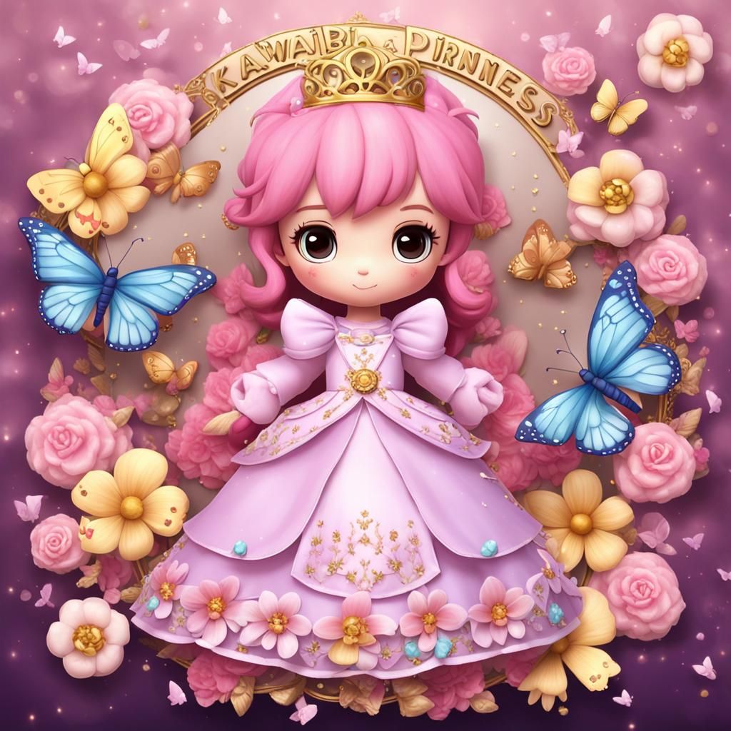 Kawaii Princess with Butterflies and Flowers