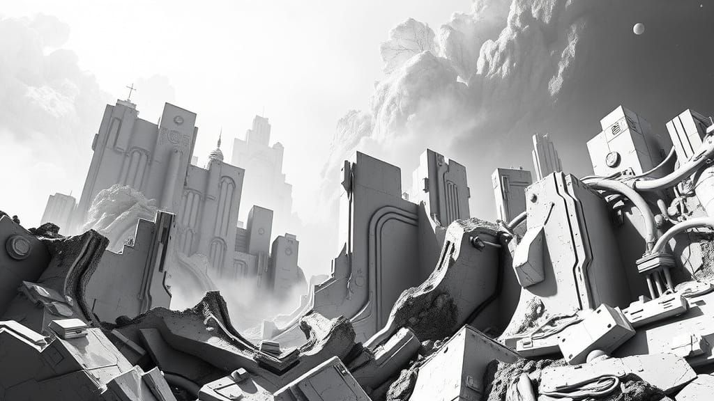 Cyberpunk-Style 3D Art in High Contrast Black and White