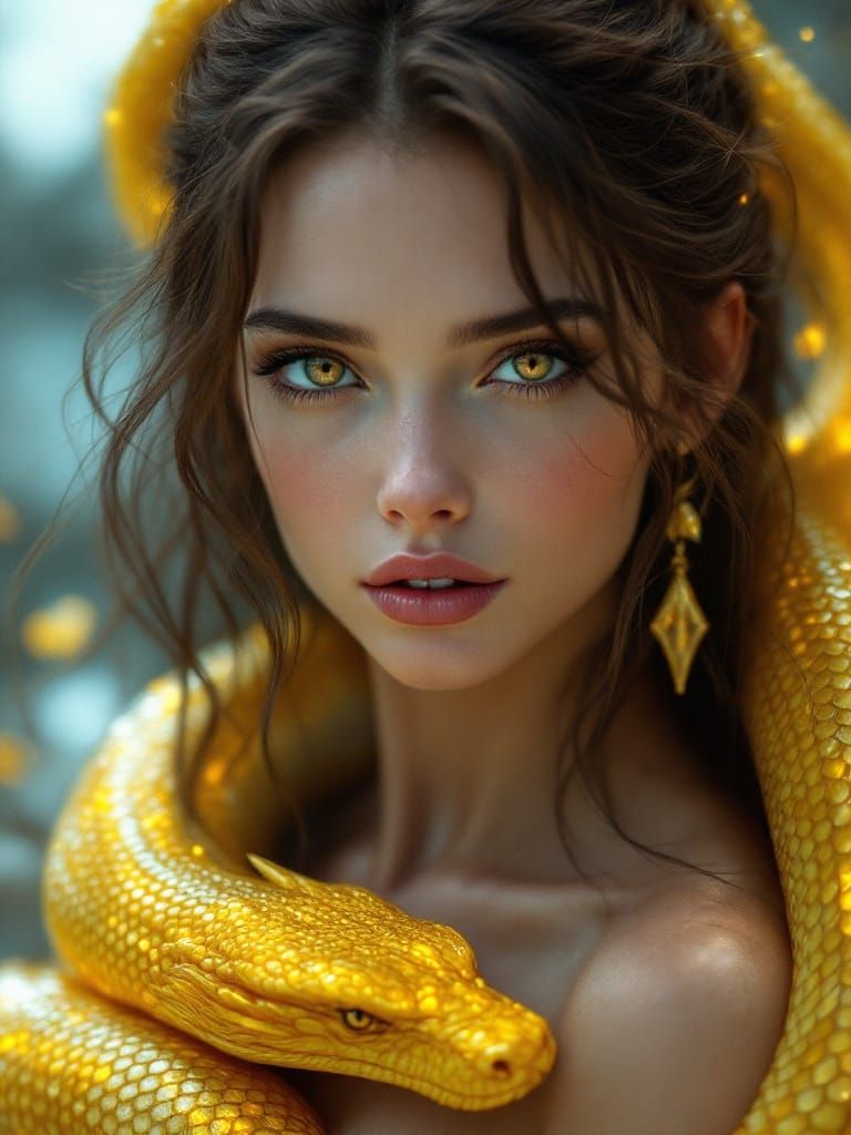 Ethereal Goddess with Serpent in Hyper-Realistic Style