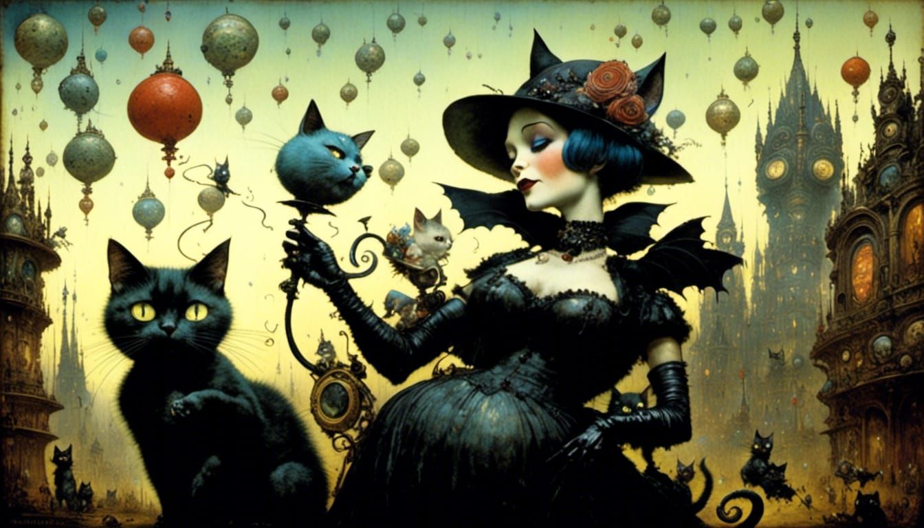 Anthropomorphic Cat Woman Kiss in 1920s Style