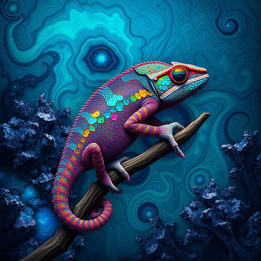 Fractals in Nature: Iridescent Chameleon amidst Opaline Land...