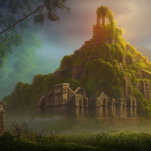 Ancient Mayan Ruins in Overgrown Jungle