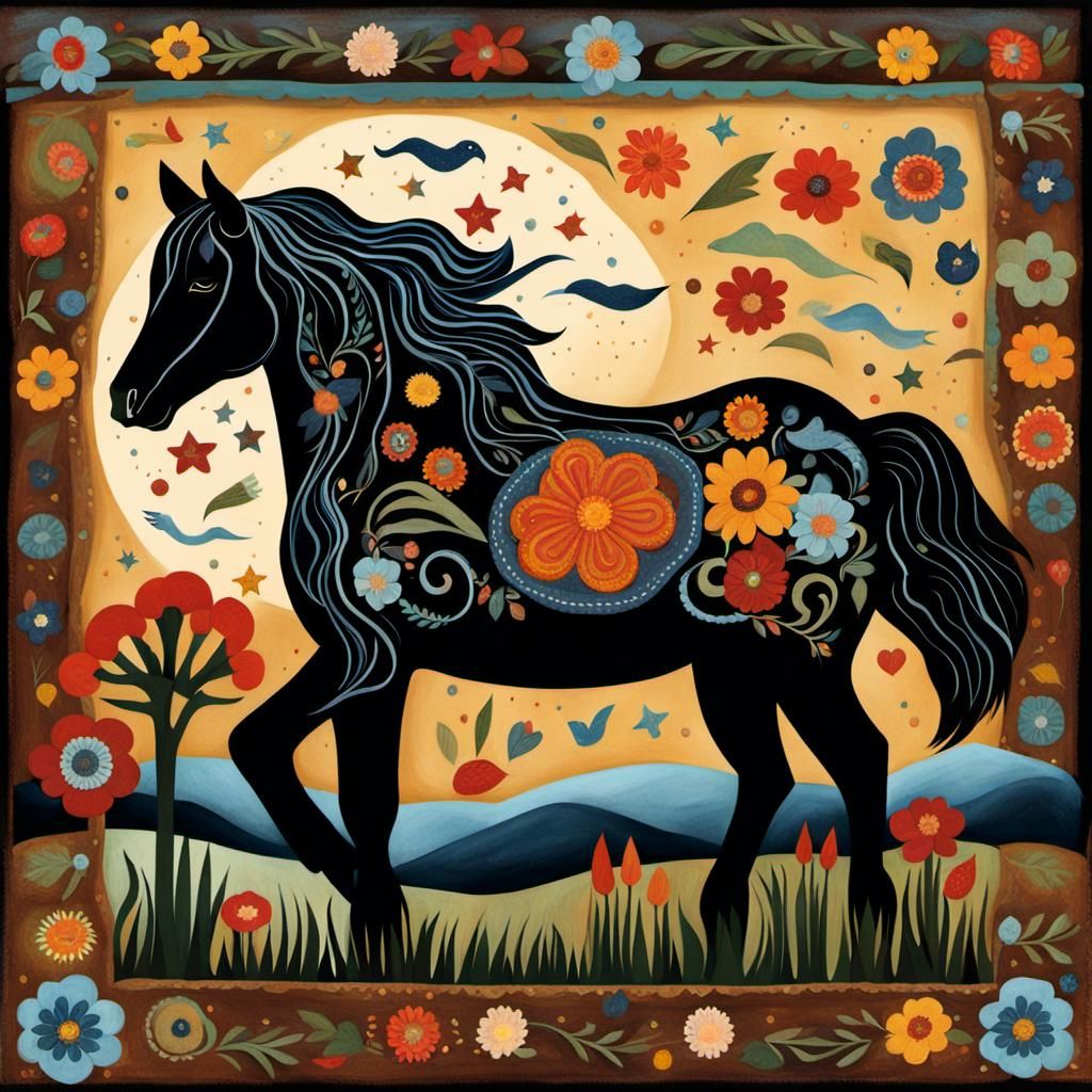 Dreaming of a wild horse folk art