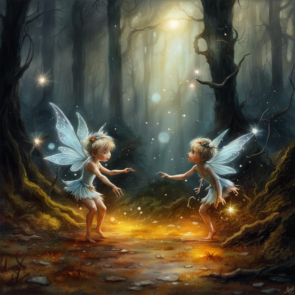 Fairies Dancing in Woods: Digital Art